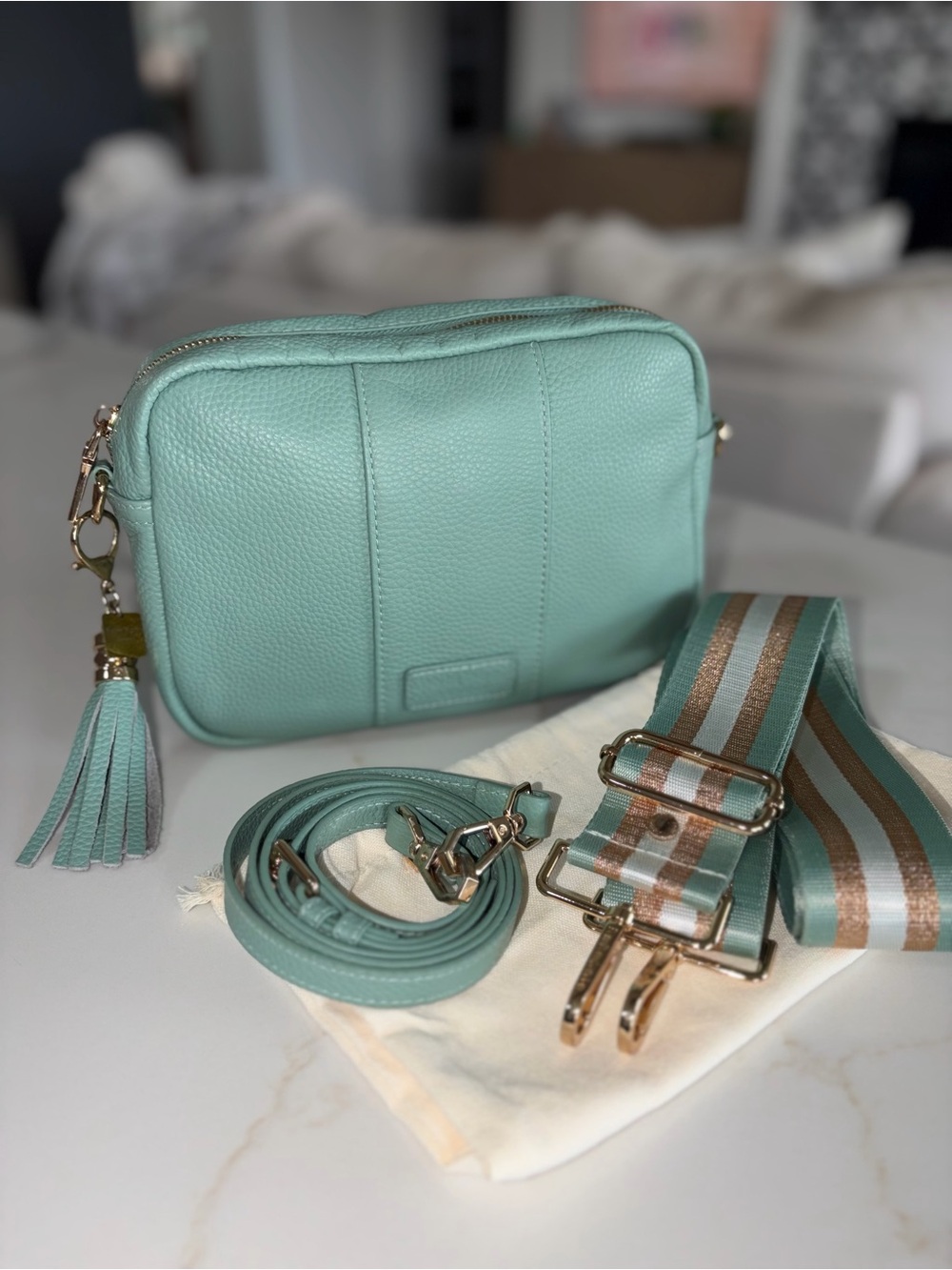 Pom Pom London pistachio green City crossbody bag purse bundle *retired color*